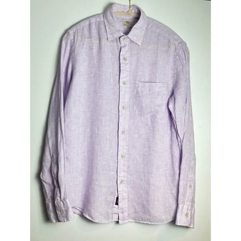 Faherty Laguna Linen Shirt XS Lavender Melange Button Up Coastal Chic Top Shirt - Picture 2 of 7